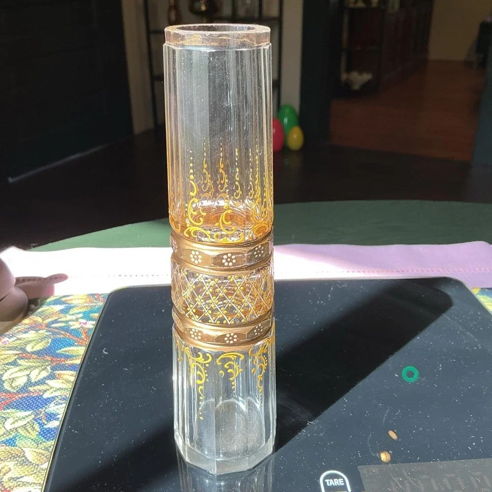 Antique Bohemian Hand‎ Painted Gilded Glass Vase, 7.75